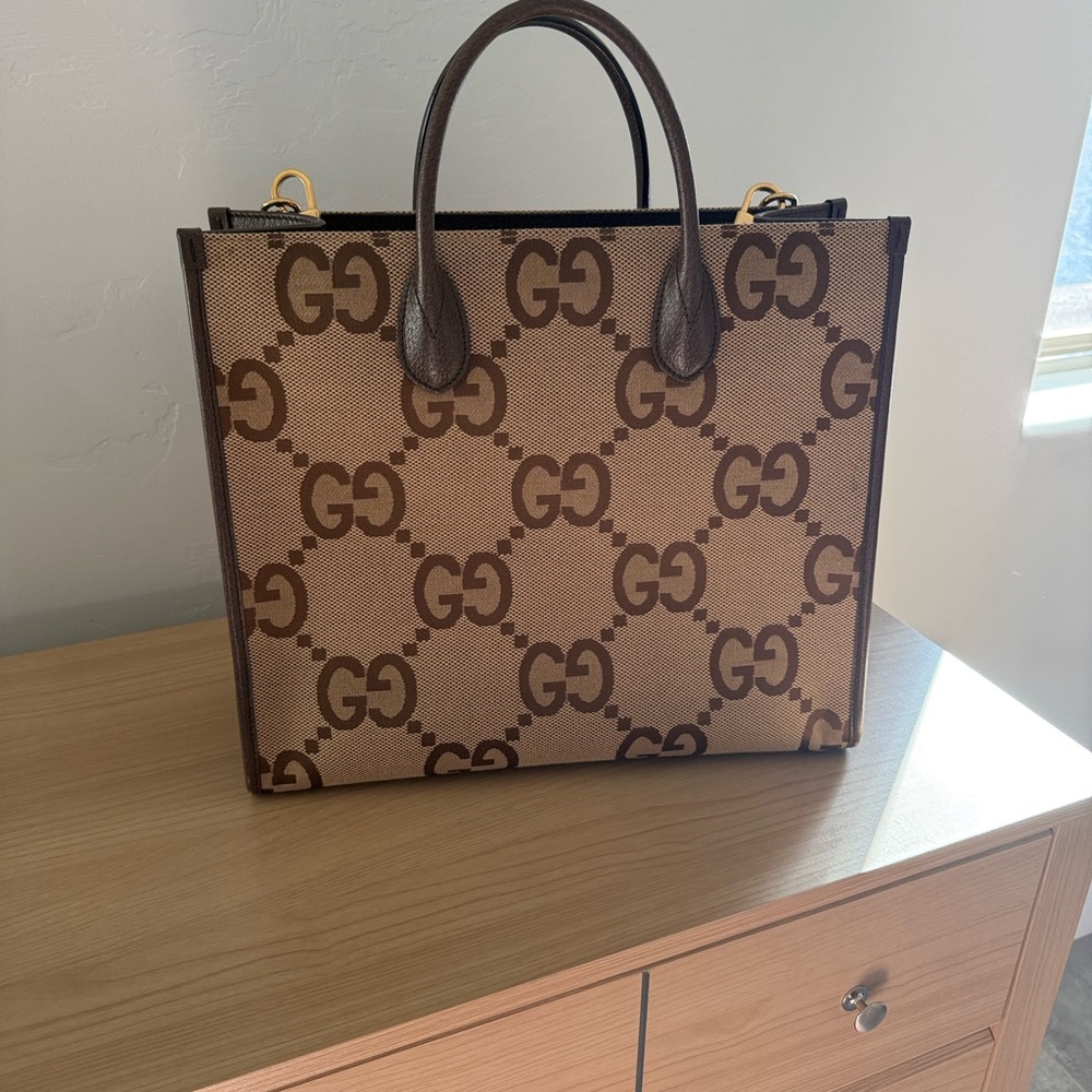 Gucci Jumbo GG Leather and Canvas Tote Bag